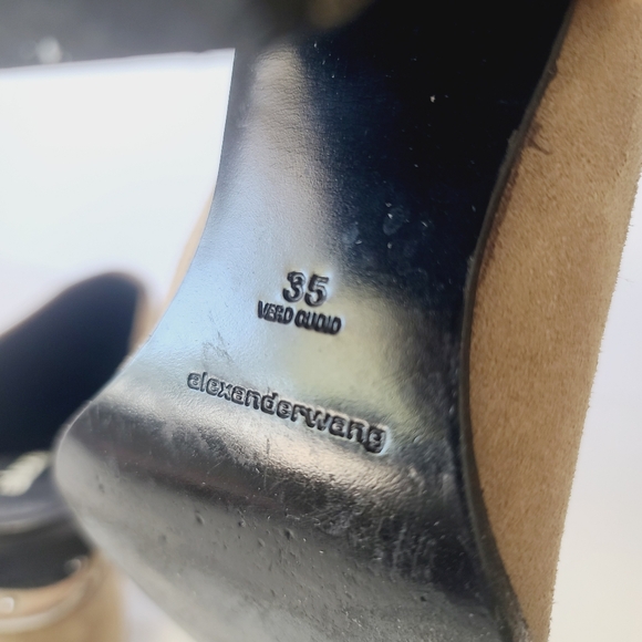 Alexander Wang Su Calf Taupe Suede Pointed Toe Mule with Silver Cap Heel Size 36 - Picture 8 of 8